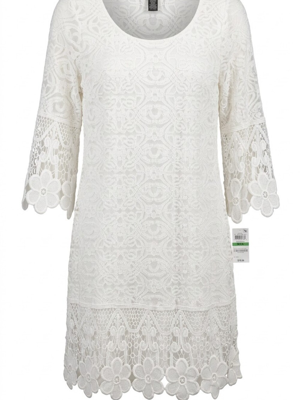 Alfani White Lace 3/4 Sleeve Crochet Midi Dress